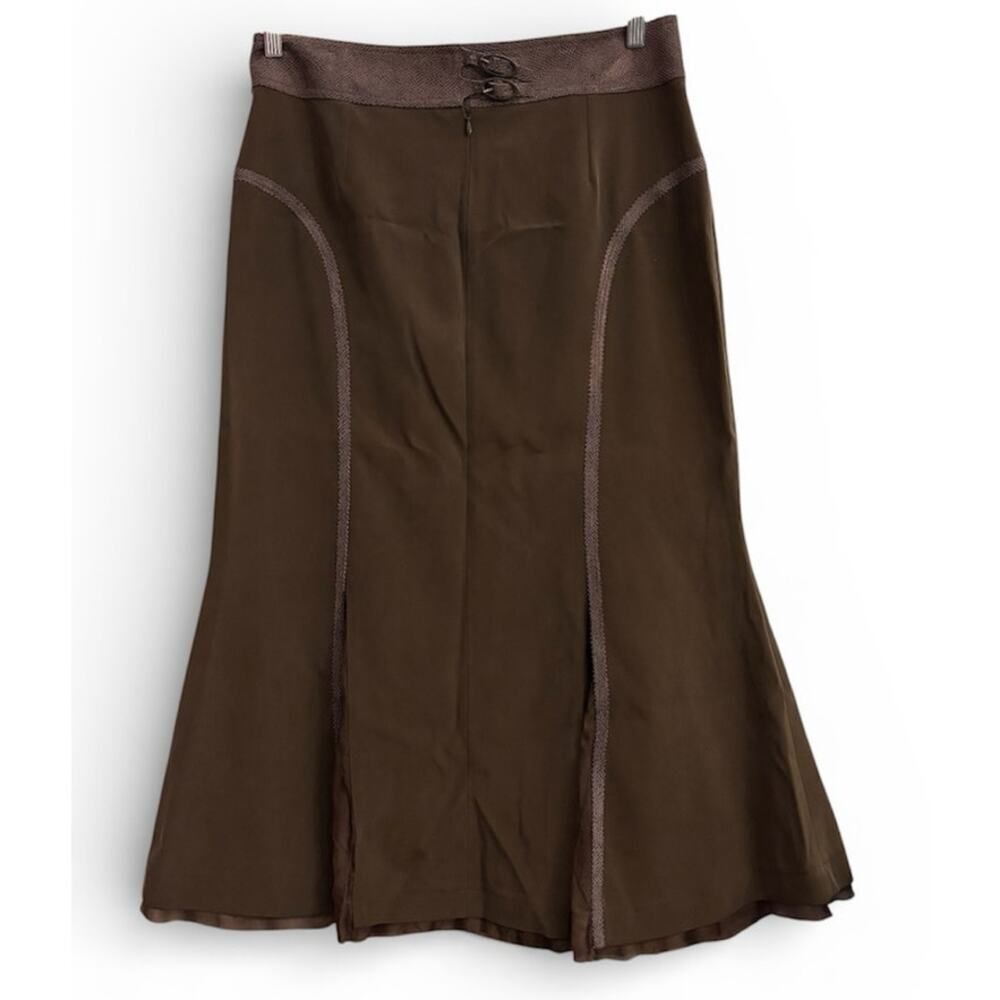 Vera Crutina Silk Skirt 14 Brown Snake Belt Sheer Panel Midi Boho Festival